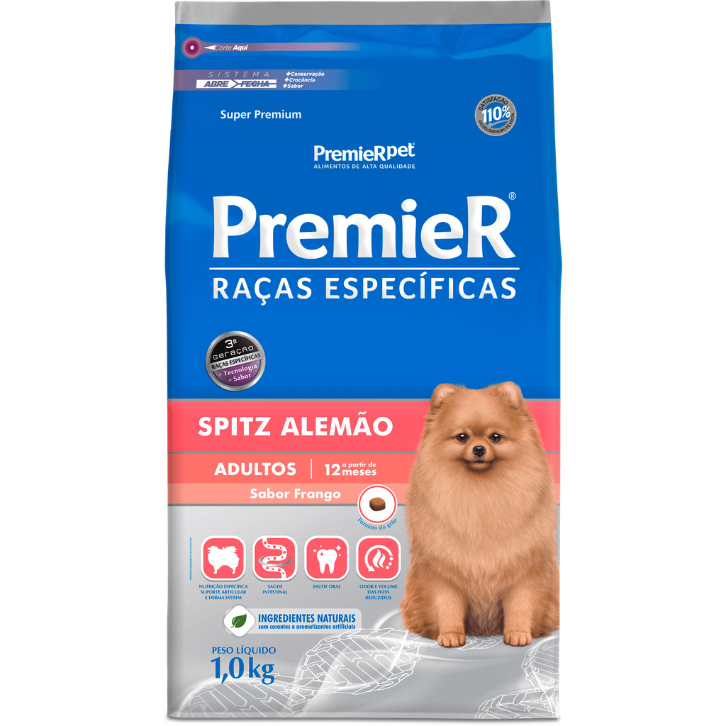 PREMIER CÃES RAÇAS ESPECÍFICAS SPITZ ALEMÃO ADULTOS SABOR FRANGO 1KG