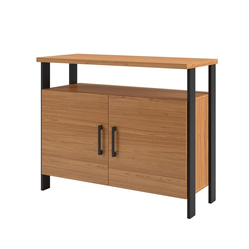 Balcão Para Escritório Estilo Industrial F32 Freijó/Preto Fosco - Pradel - Home & Living