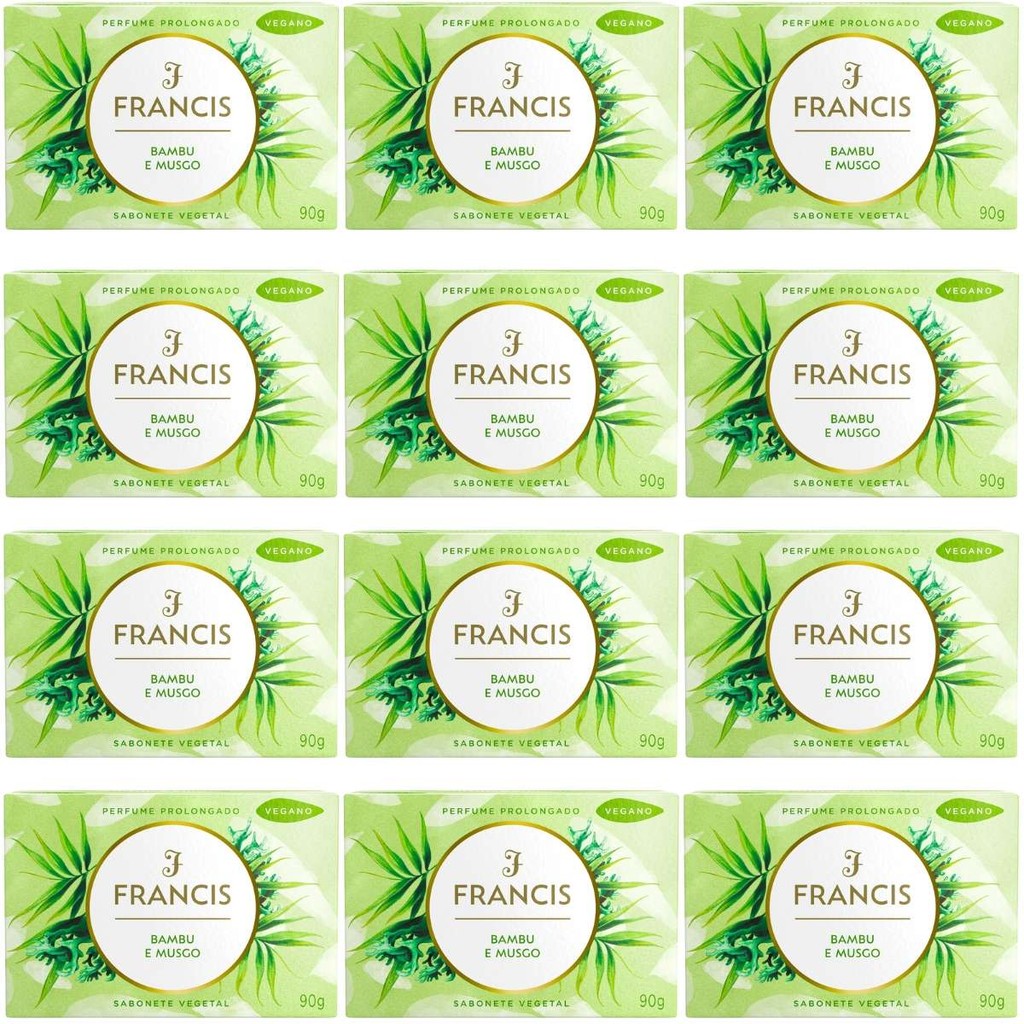Kit com 12 Sabonetes Francis Bambu E Musgo em Barra 90g Banho Refrescante Alta Perfumação E Cuidado Com A Pele