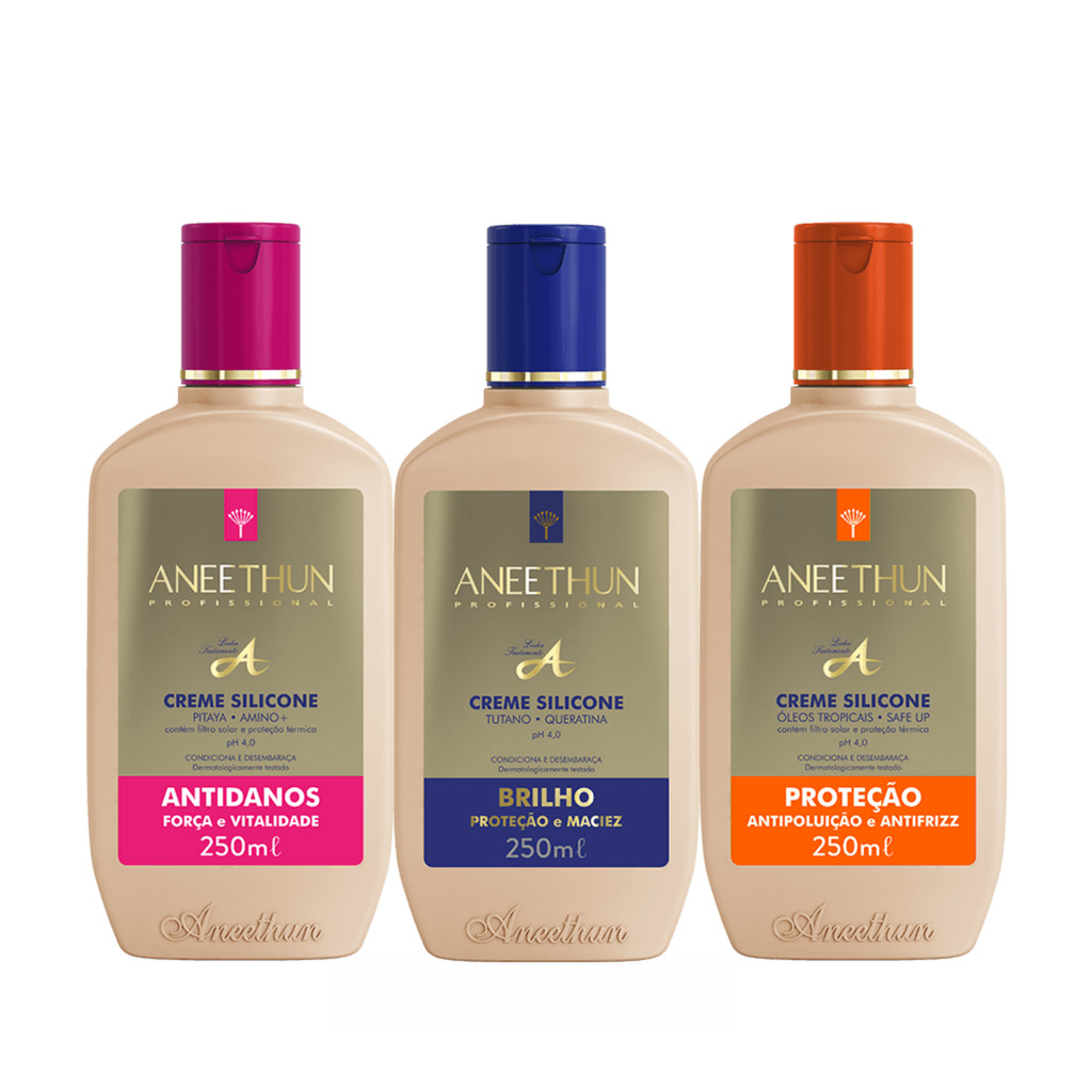 Aneethun Trio Linha A Creme de Silicone 250ml (Proteção +Antidanos +Brilho)