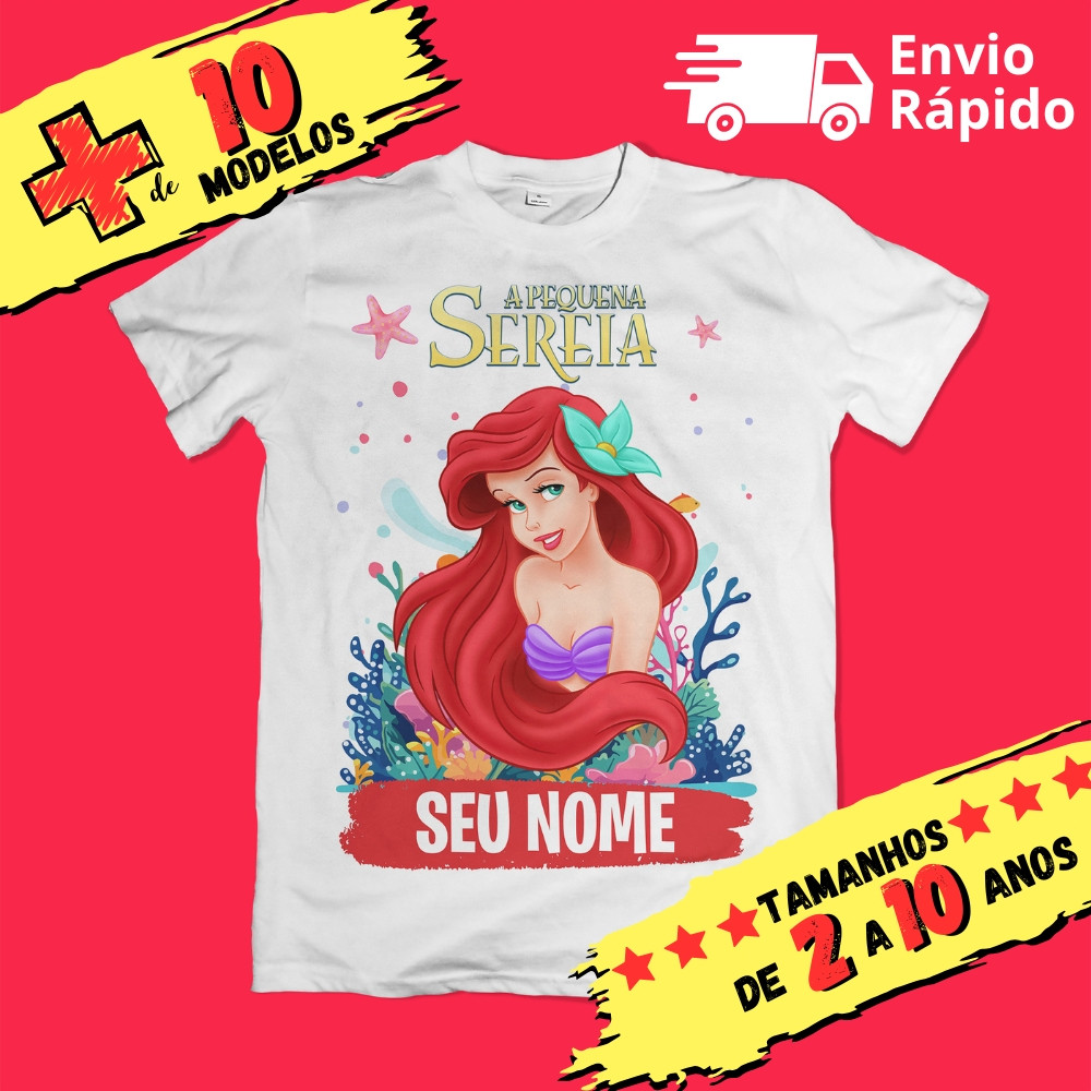 T-shirt Camiseta Infantil A pequena Sereia - Ariel - 12 MODELOS Envio Rapido
