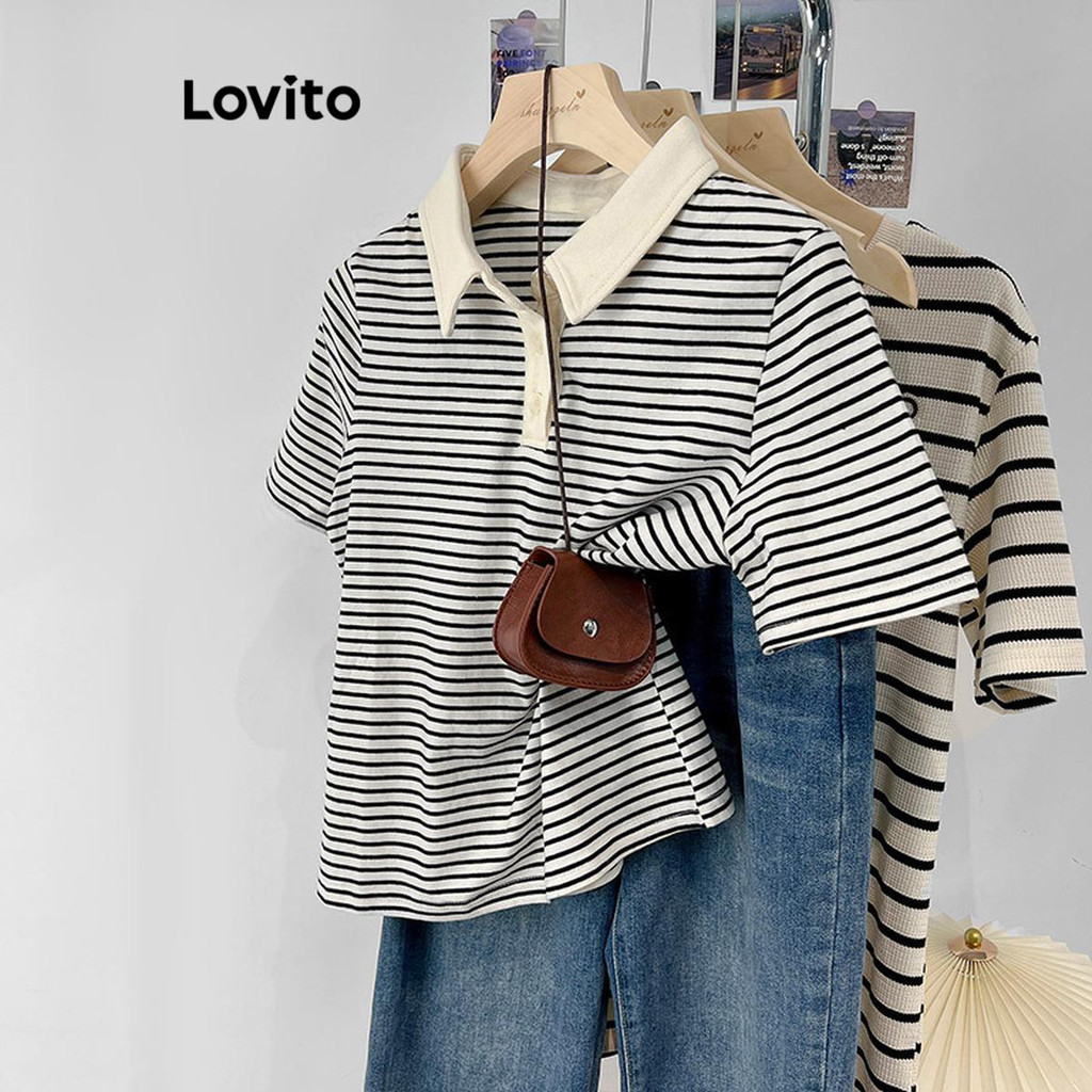 (Trendy) Lovito Camiseta Casual Listrada Colorblock Para Mulheres LNE56021 (Multicolorido) - Women Clothes