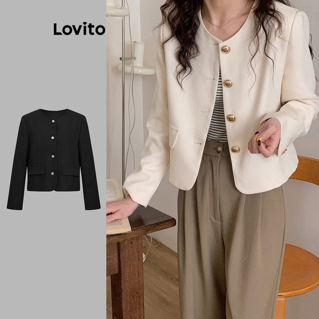Lovito Blazer Casual Com Botão De Bolso Liso Para Mulheres LNA29388 (Multicolorido)