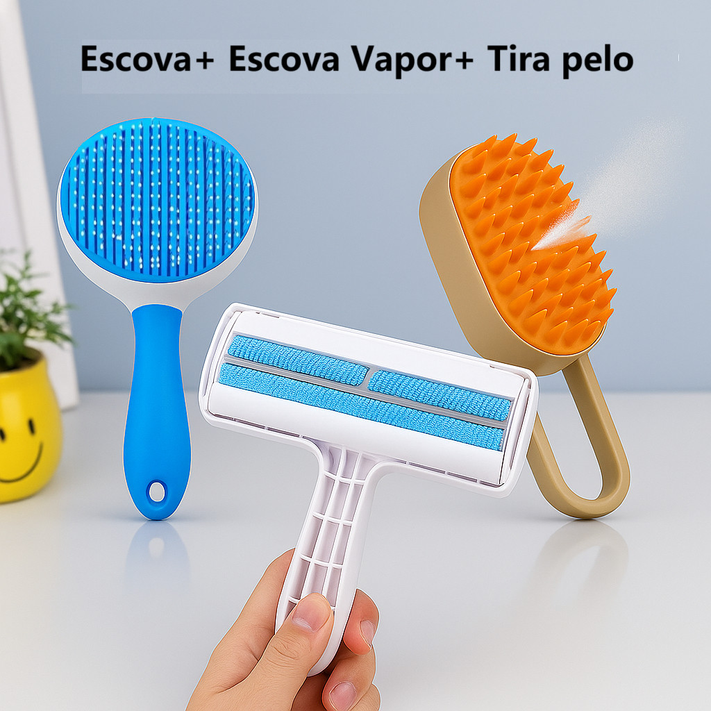Kit Escova Vapor Gatos Cães 3 Em 1 Escova Elétricas Pêlos Pentes Massagem Tira Pelo Pet Animais Tosa em Oferta na Shopee