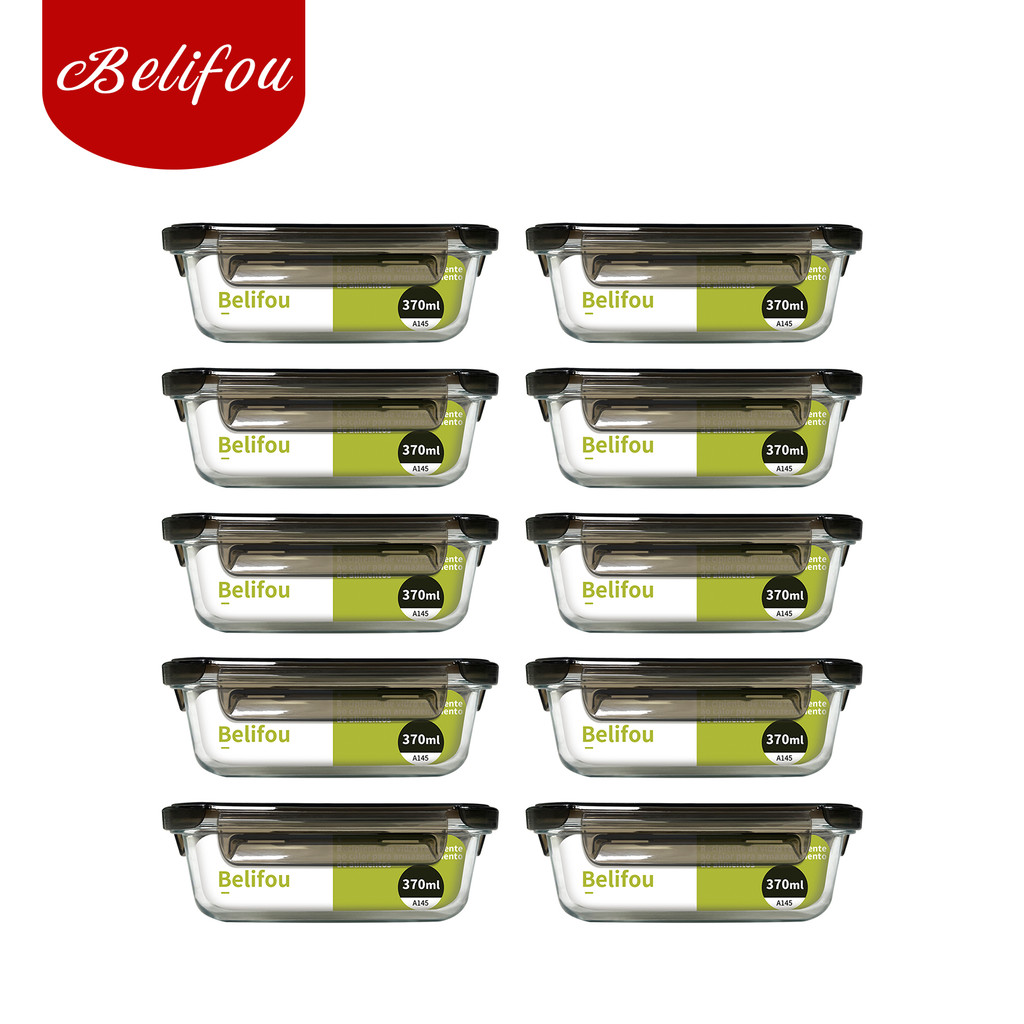 Belifou Conjunto 10 Potes 370ML Vidro Hermético 4 Travas Com Orifícios De Ar - Hestia - Home & Living