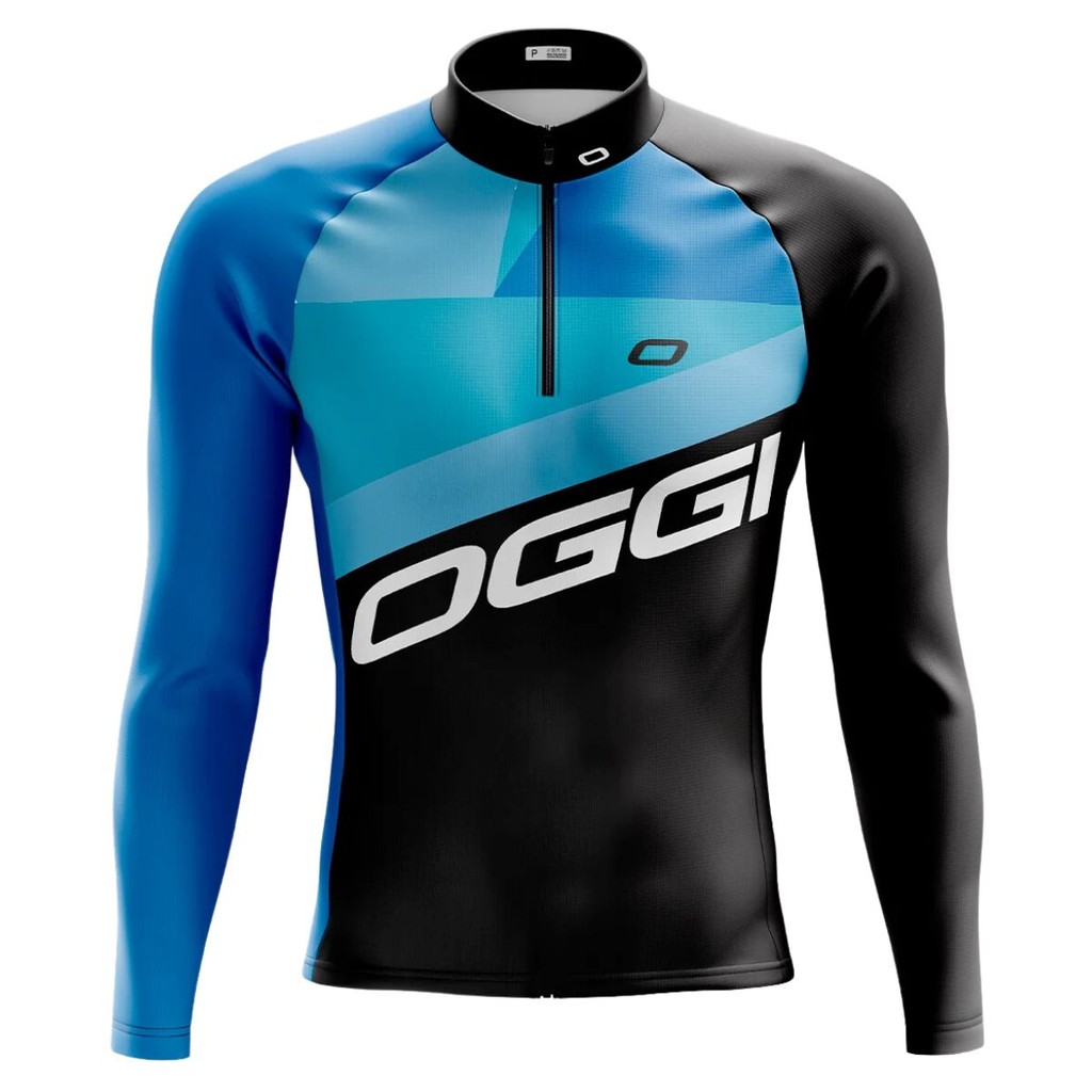 Camisa Ciclismo Masculina Mountain Bike Manga Longa Proteção Uv+50 Azul e Preto