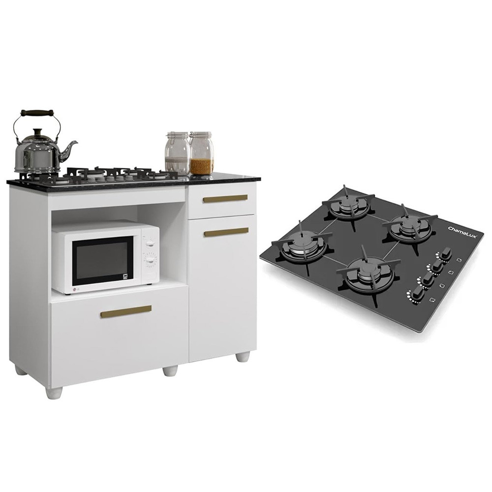 Kit Balcão Para Cooktop Cozinha Kaiki Violeta com Fogão Cooktop Chef 4 Bocas Ultra Chama Chamalux Preto em Oferta na Shopee