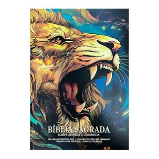 Bíblia Gigante | ARC | PPM | Harpa e Corinhos | FULL COLOR | Palavras de Jesus em Vermelho e Deus Azul - LEÃO RUGINDO em Oferta na Shopee