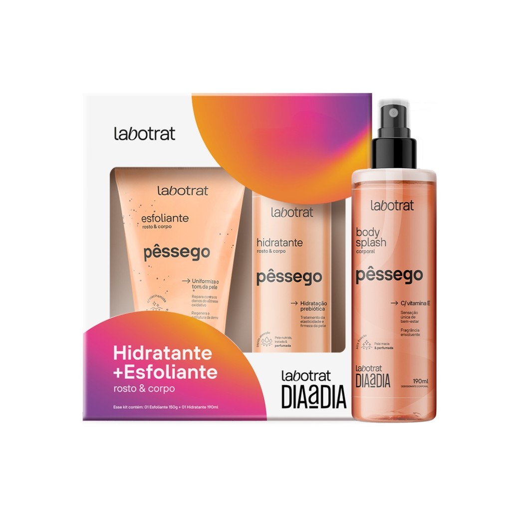 Kit Body Splash Esfoliante Hidratante Corpo Pessêgo Labotrat em Oferta na Shopee
