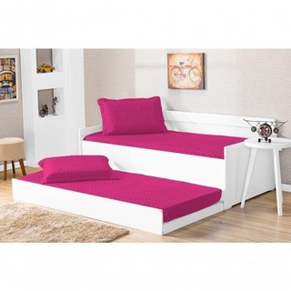Cobre Leito Bicama Com Porta Travesseiro Pratico Solteiro 2 Pecas - Pink em Oferta na Shopee