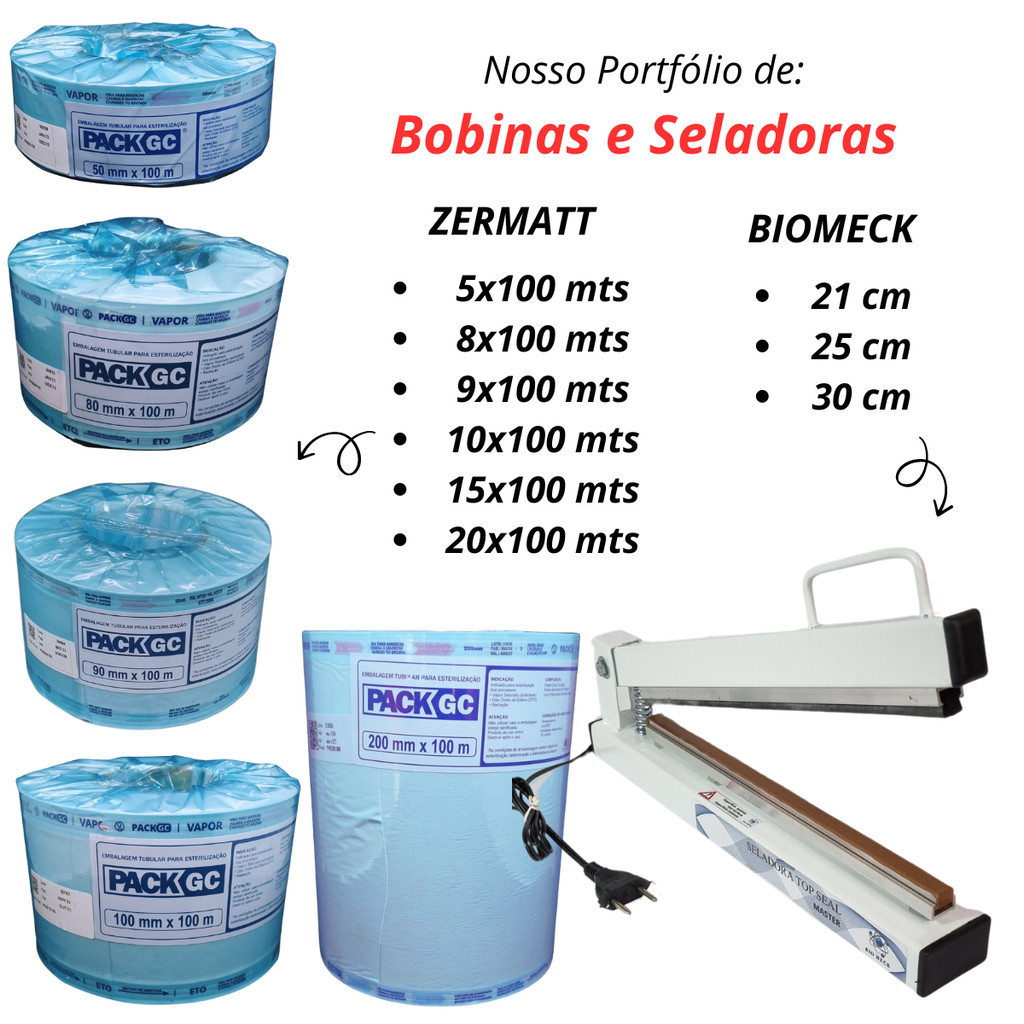 Bobina para Esterilização - Rolo de Autoclave 8x100 10x100 Papel Grau Cirurgico - Dentista Podologia — imagem 2 de 2