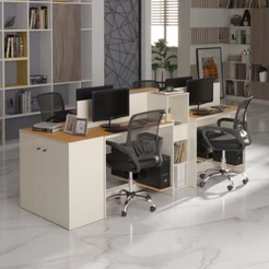 Estação de Trabalho 4 Lugares Office Smart 4 Mesas 2 Armários 1 Aparador