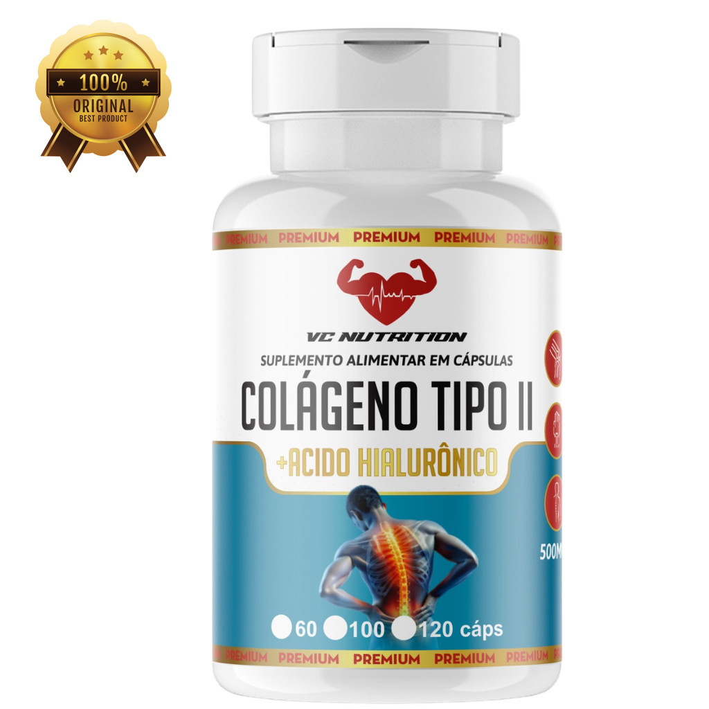 Colágeno Tipo II + Ácido Hialurônico 120 Cáps . energia