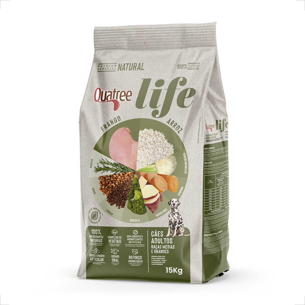 Ração Quatree Life Cães Adultos Raças Médias Grandes - 15Kg em Oferta na Shopee