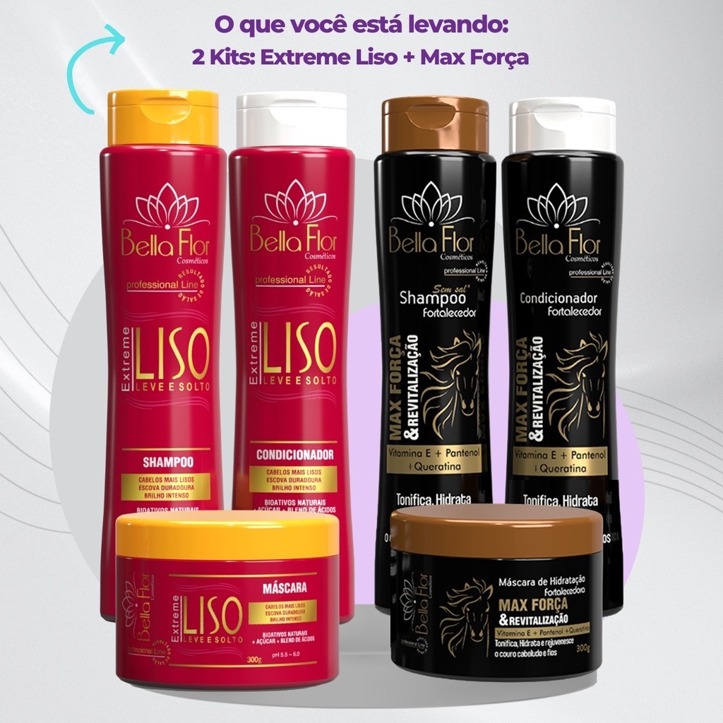2 Kits Capilar Liso e Max Forca 6 Produtos (2 Shampoos, 2 Condicionadores e 2 Mascaras) Profissionais