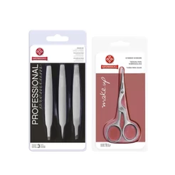 Kit Tesoura BC701 E 3 Pinças BC394 Sobrancelhas Aço Mundial