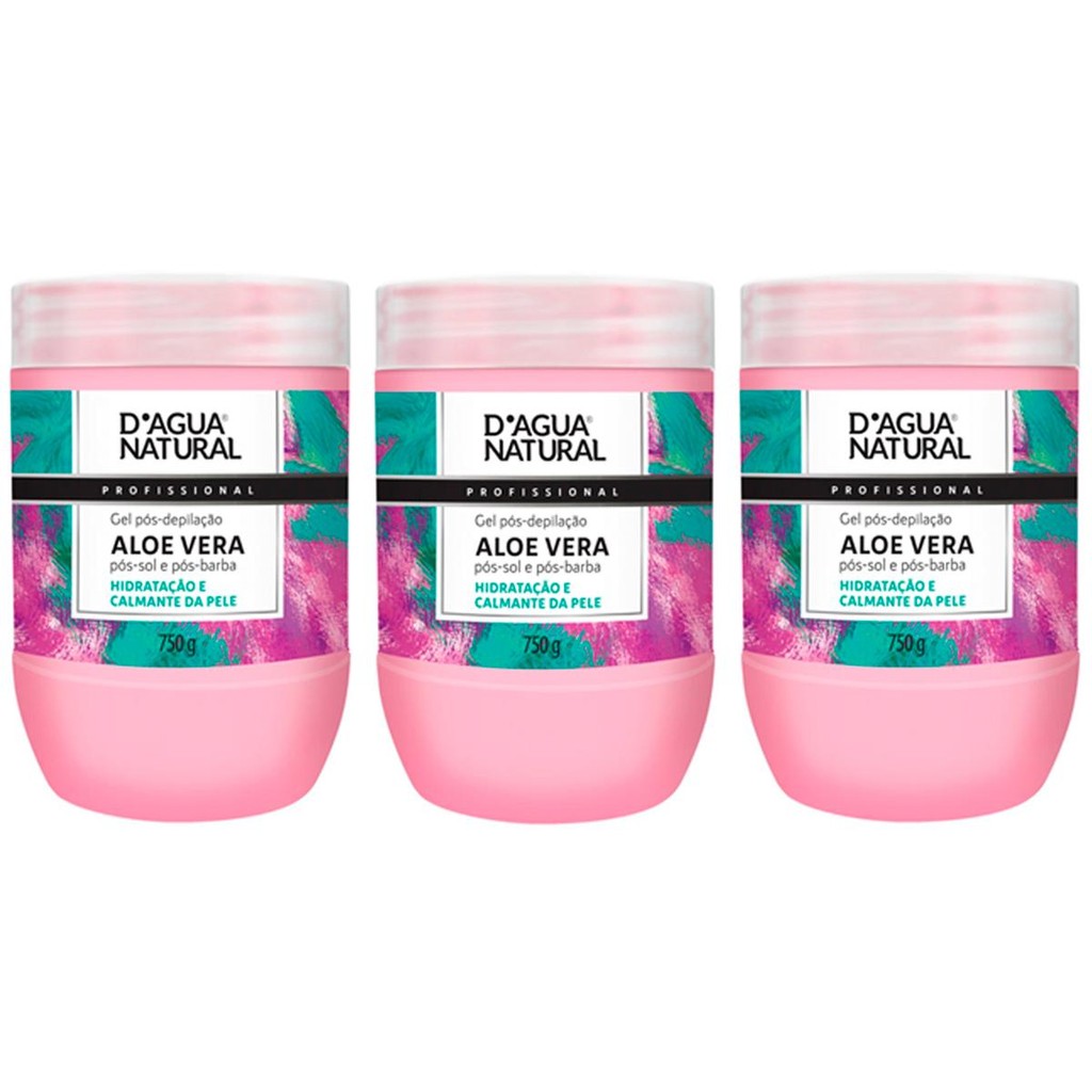 Imagem Kit 3 Unidades Gel Pós-Depilação Dagua Natural Aloe Vera Pós-Sol e Pós-Barba 750g
