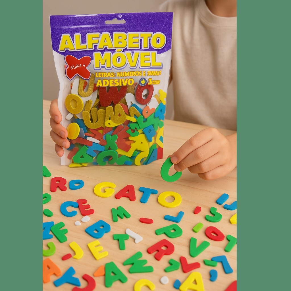 Alfabeto Móvel Glitter Adesivo Letras Números EVA