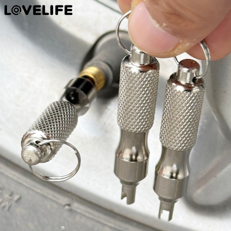 Chave De Válvula Schrader Em Aço Inoxidável | Ferramenta Para Pneu Com Chaveiro 6.2x1.4cm Compatível Padrão Americano Ki