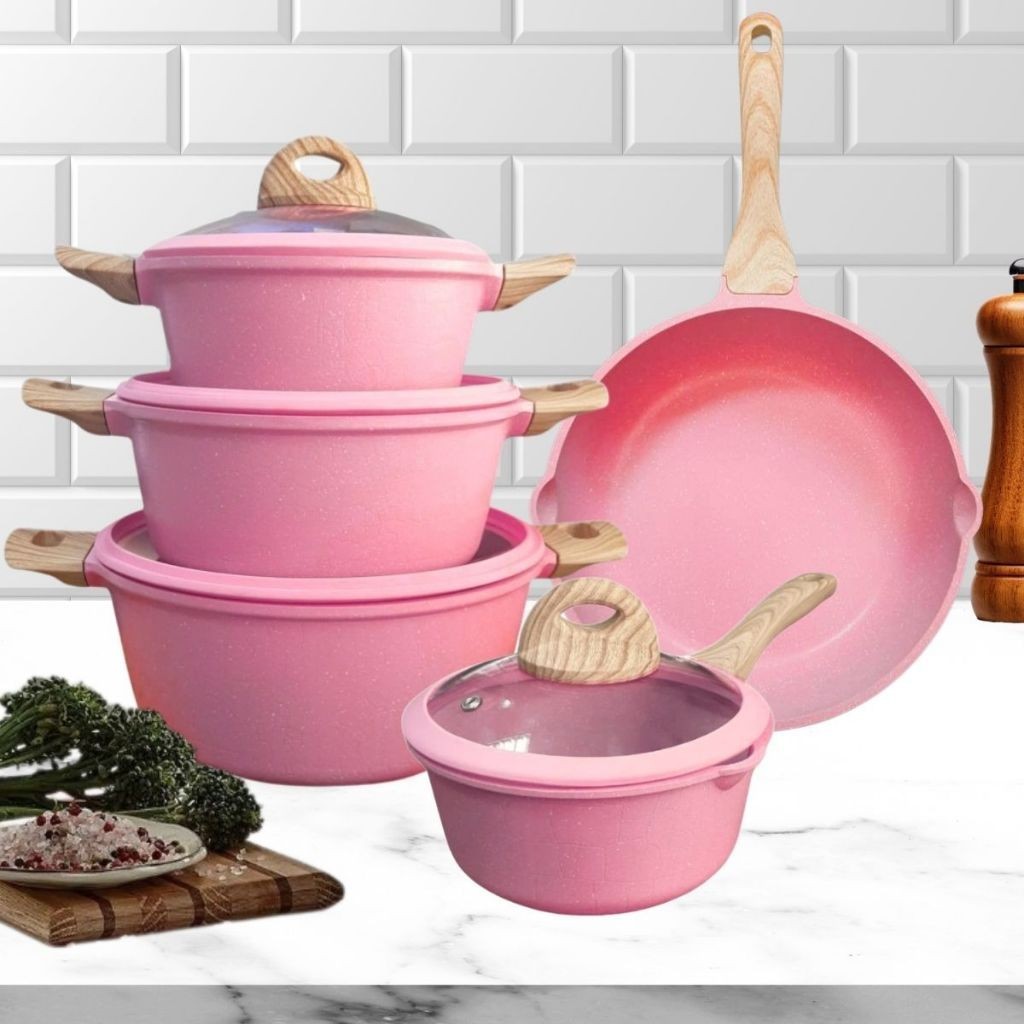 Jogo de Panelas 5 Peças Indução Gás Conjunto de Panelas Revestido em Cerâmica Granito Antiaderente Frigideira Caçarola em Oferta na Shopee