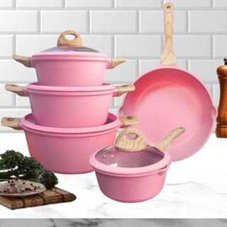 Jogo de Panelas 5 Peças Indução Gás Conjunto de Panelas Revestido em Cerâmica Granito Antiaderente Frigideira Caçarola em Oferta na Shopee