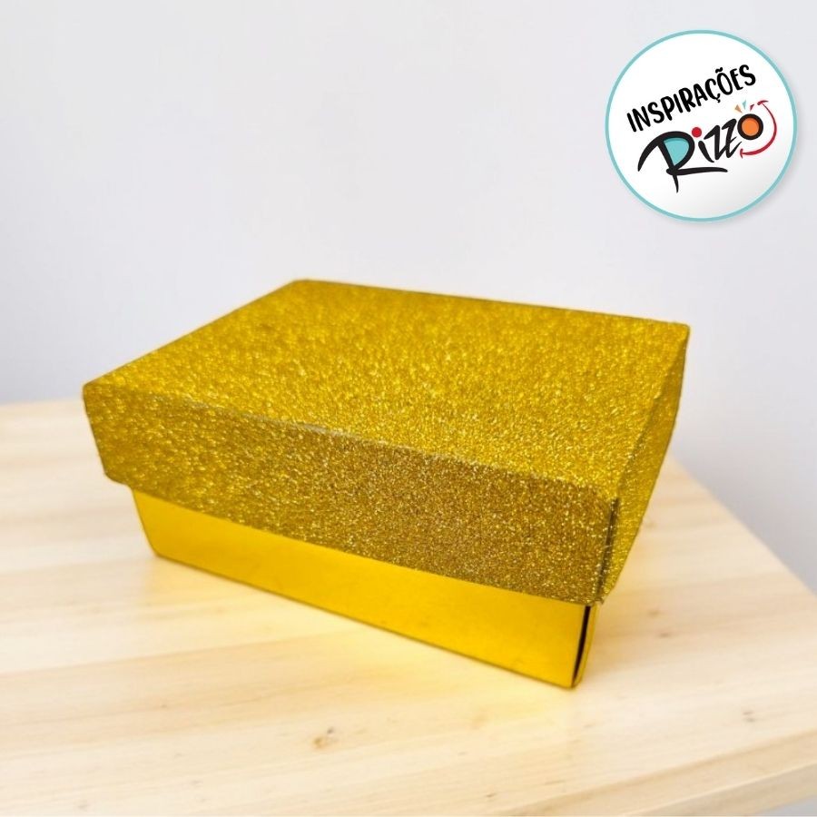 Caixa Dourada Retângular Com Glitter - 4x9,5x6,5cm - 12 unidades - Rizzo - Rizzo em Oferta na Shopee