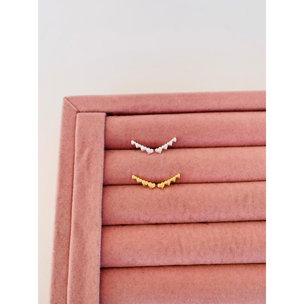 Brincos earcuff coração semi joia prata 925 e ouro 18k