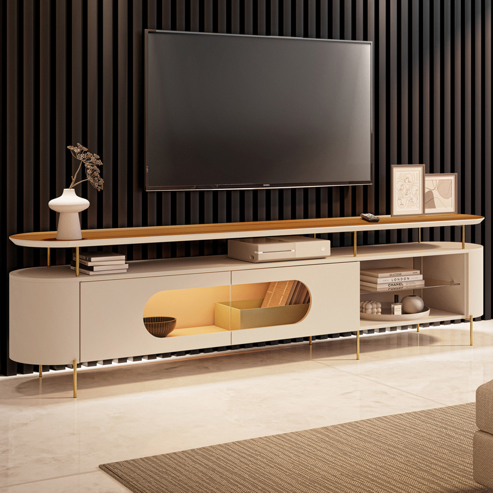 Rack Para Sala de Estar TV 85 Pol Orgânico Sâmia B01 Off White Cinamomo - Lyam Decor em Oferta na Shopee