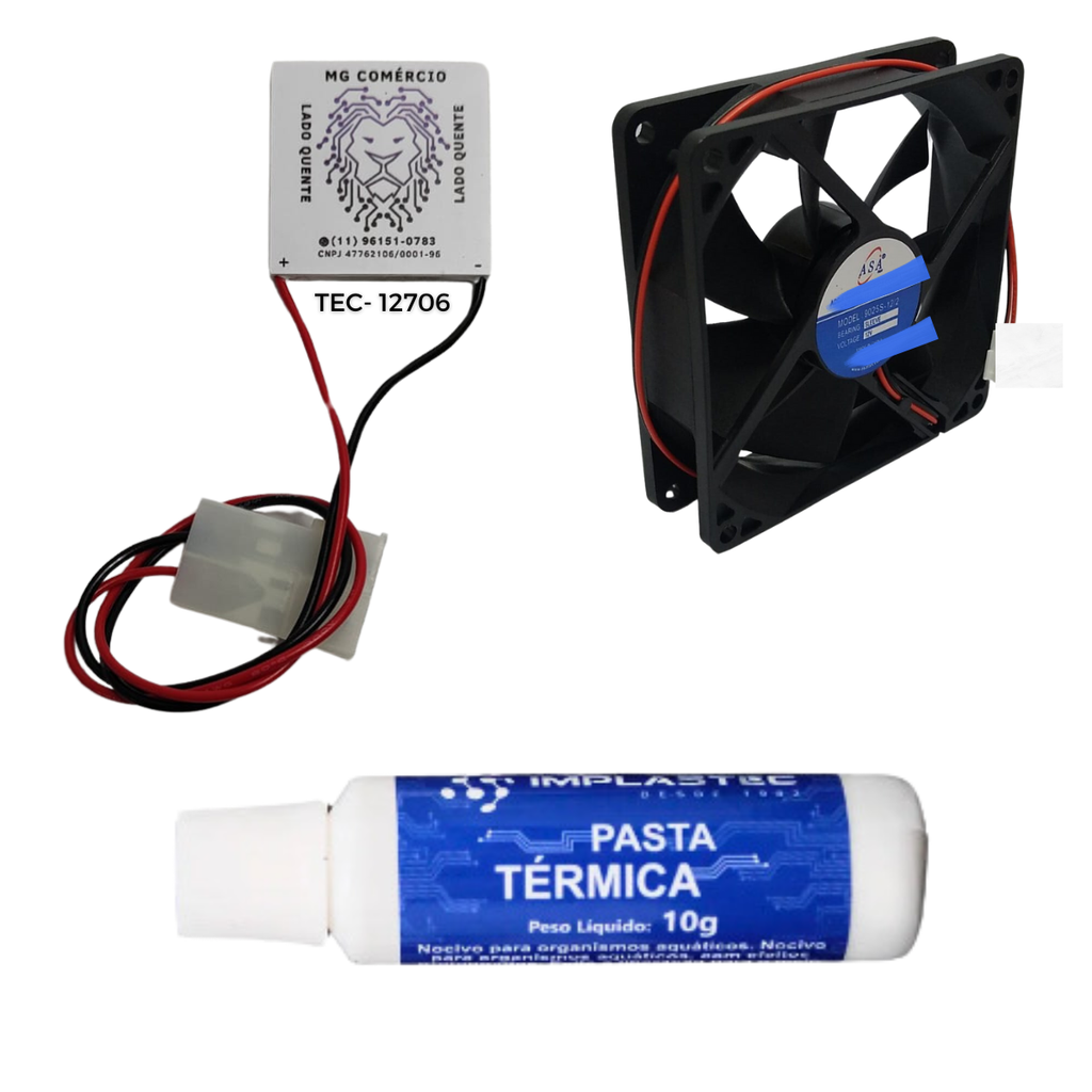 Pastilha Peltier Tec12706 Plug Latina Cooler Microventilador Fan Ventoinha 90mm 92X92+Pasta Termica