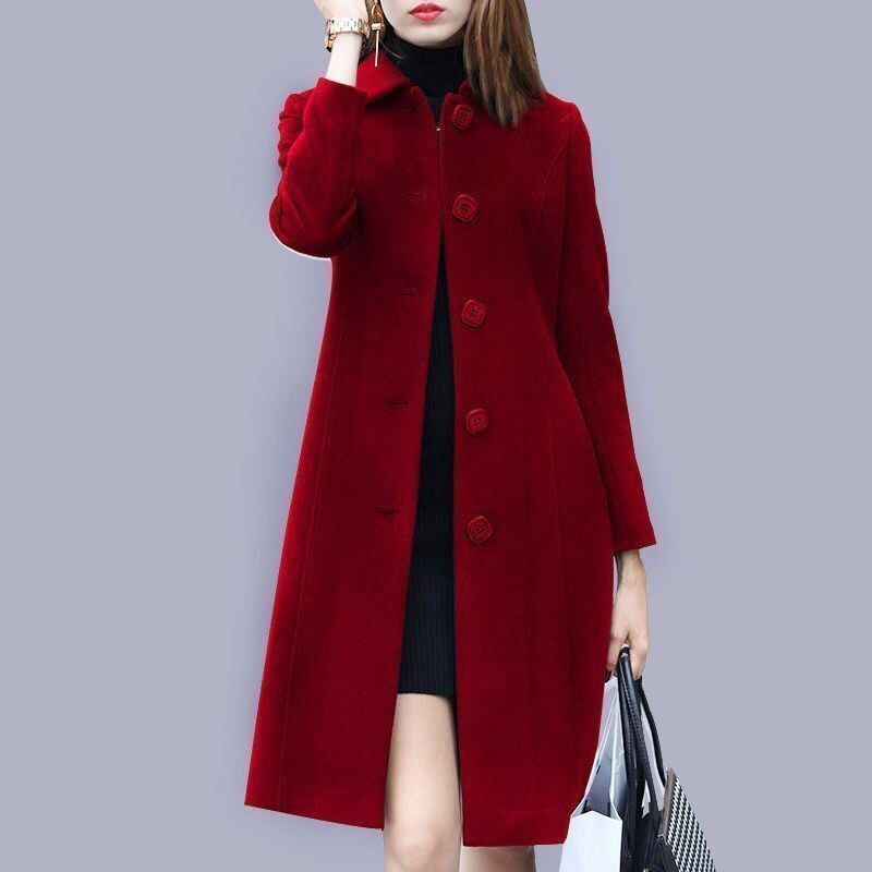 Casaco De lã Feminino Plus size 2025 Para frio Lapela Sobretudo Para Outono/Inverno Longo Grosso De Cor Lisa Elegante Ca