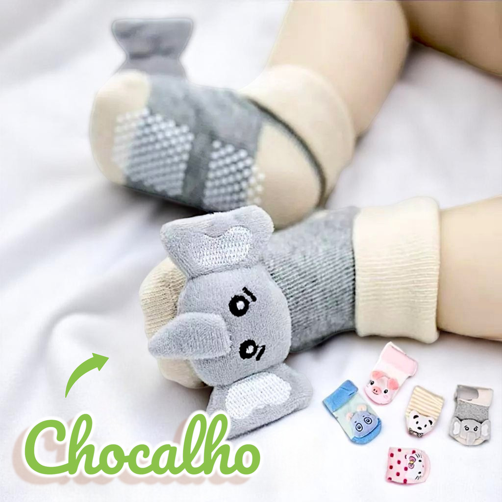 Meia Infantil com Chocalho Inverno Meias Bebê Menina Menino Antiderrapante Feminina Masculina
