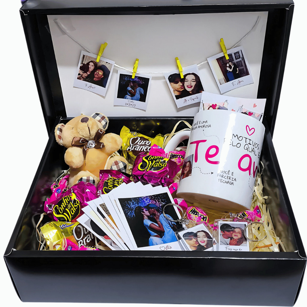 Caixa de Presente Namorado Caneca Personalizada Chaveiro Fotos Personalizados