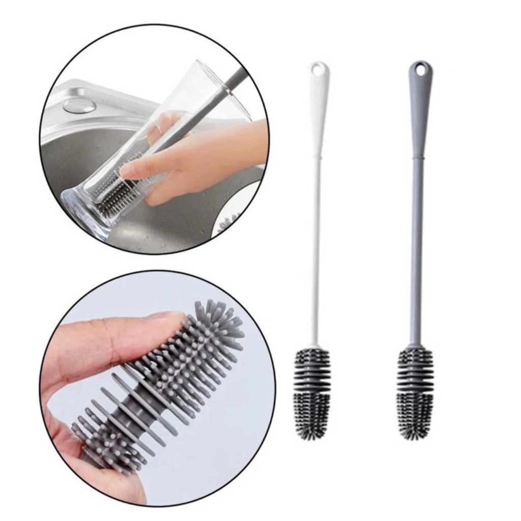 Escova De Lavar Garrafa Mamadeira Copo Taça Silicone