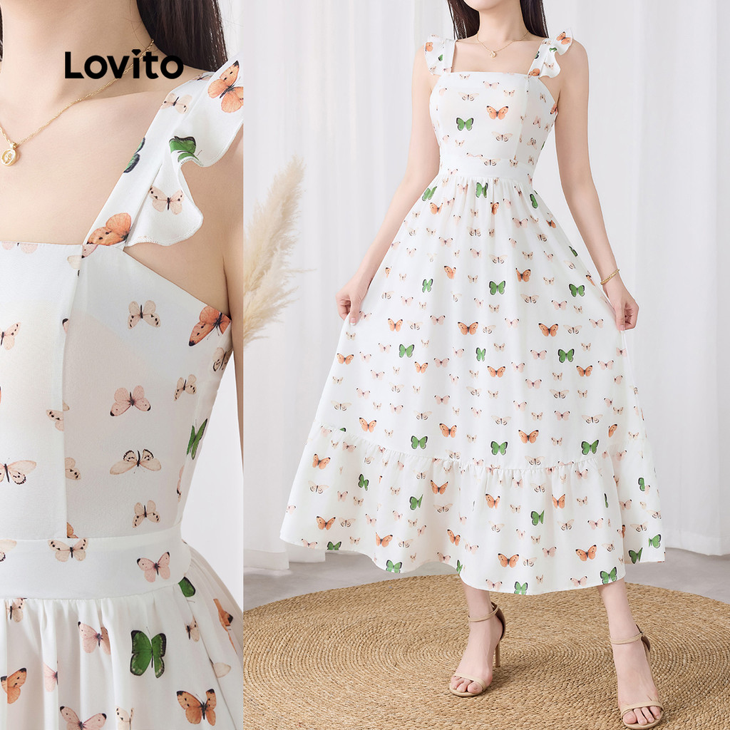 Lovito Vestido Boho Borboleta Com Estampa Frontal Para Mulheres L132ED465 - Women Clothes