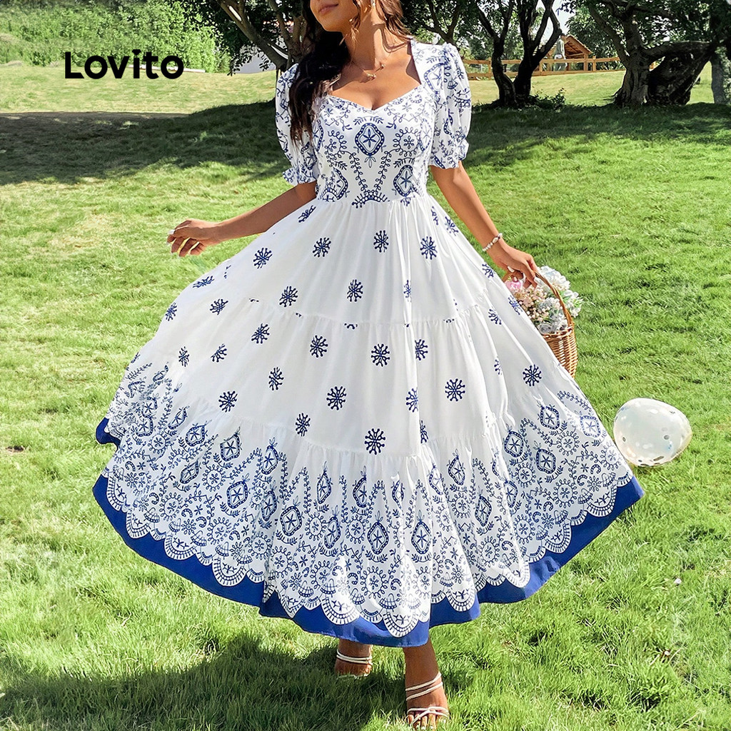 Lovito Vestido Casual Floral com babados e babados para mulheres LBL24521 - Women Clothes