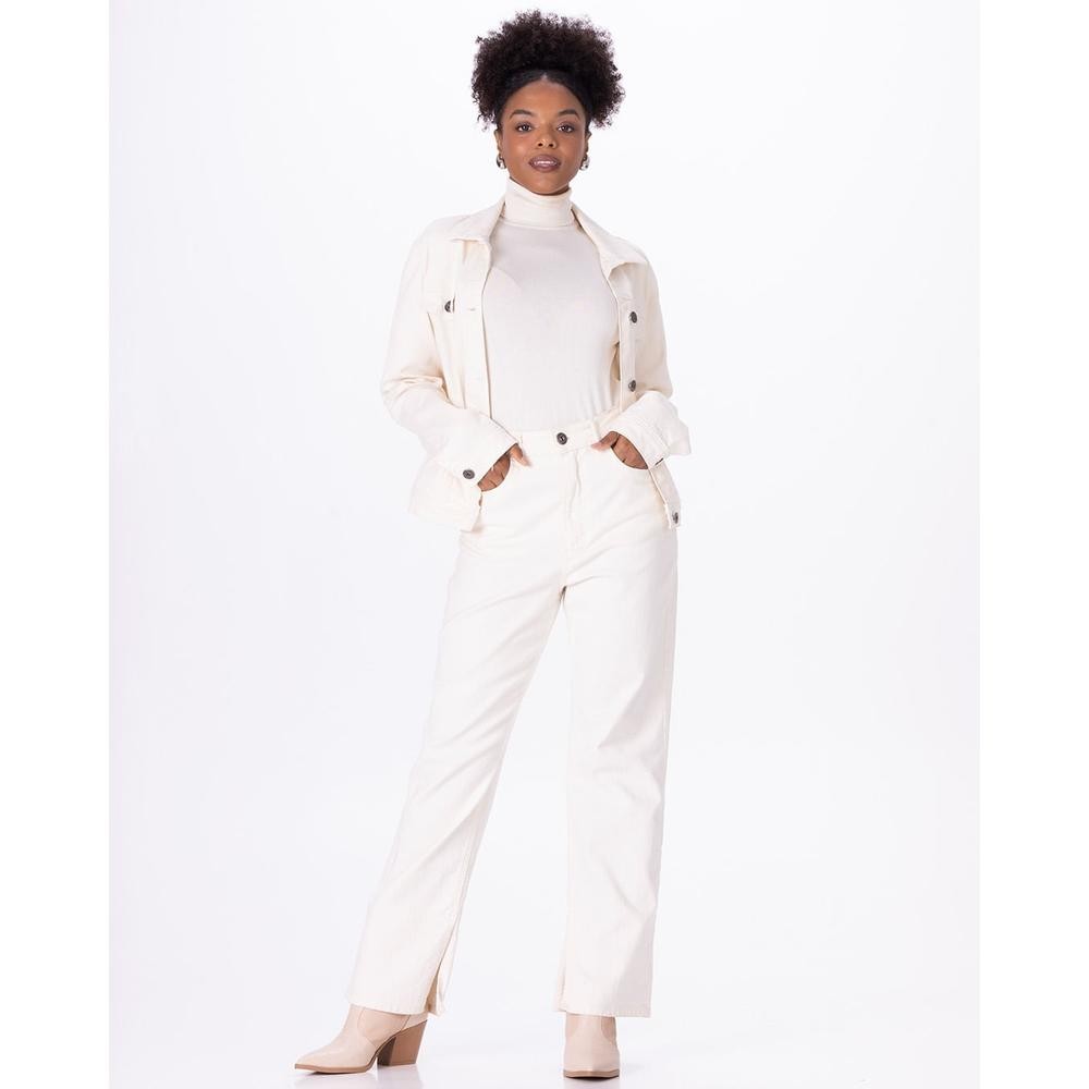 Calça Straight Cropped Feminina Em Sarja Com Elastano Eco em Oferta na Shopee