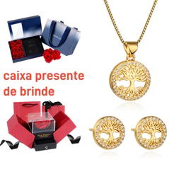 Kit Colar Brincos Feminino Arvore Da Vida Folheado a Our 18k Conjunto Caixa De Presente Para Es