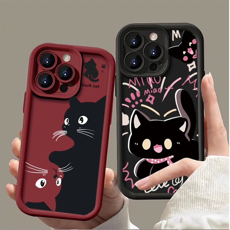 Capa De Gato Preto Fofa Para Samsung Galaxy A12 A13 A05 A05S A32 A52 A22 A33 A73 A14 4G 5G A25 A15 A55 A35 A06 A54 A34 A