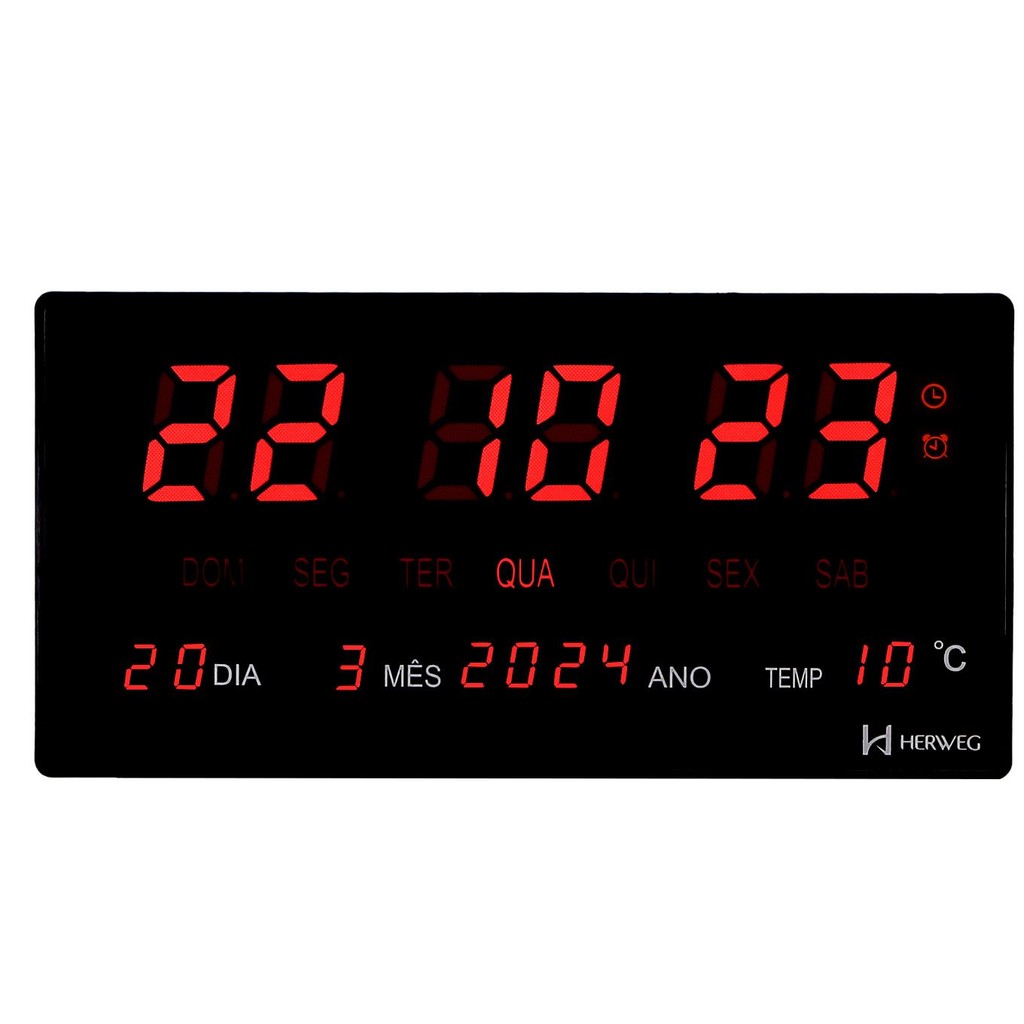 Relógio Digital De Parede Herweg Termômetro Timer Cronômetro 4606 034