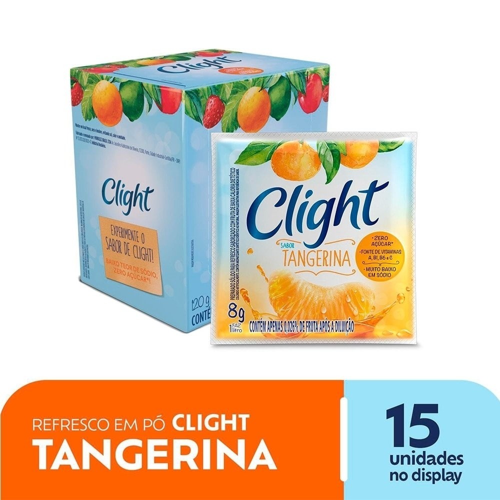 Refresco em Pó Clight sem Açúcar de Tangerina 8g - Display com 15 Unidades