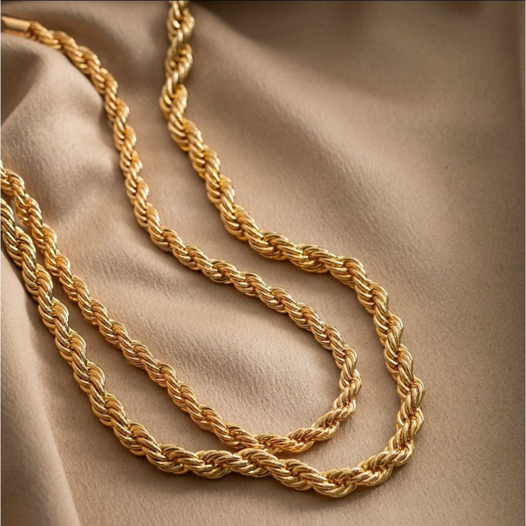 Colar Feminino Cordão Baiano Torcido Folheado a Ouro 18k 45cm ou a Prata 925 Choker Acessórios Femininos