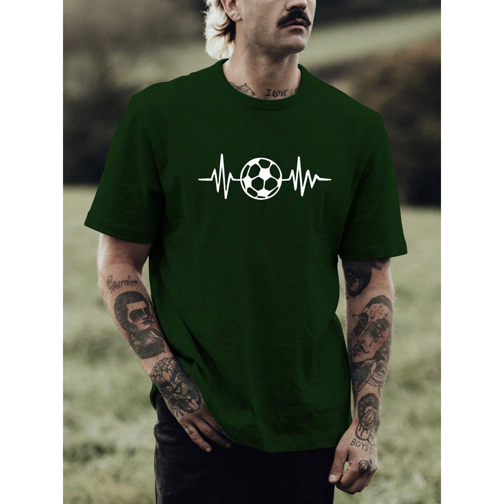 Camiseta Masculina 100% Algodão 30.1 Estampa Batimentos Bola de Futebol Envio Imediato