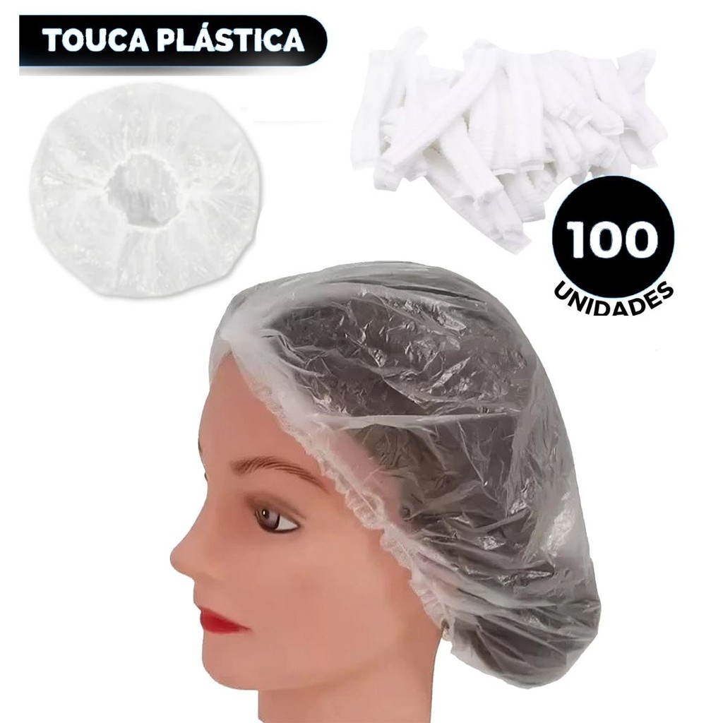100 Toucas Plásticas Descartável De Cabelo Para Banho Sanfonada Transparente Elástico 100 Toucas Plásticas Descartável De Cabelo Para Banho Sanfonada Transparente Elástico