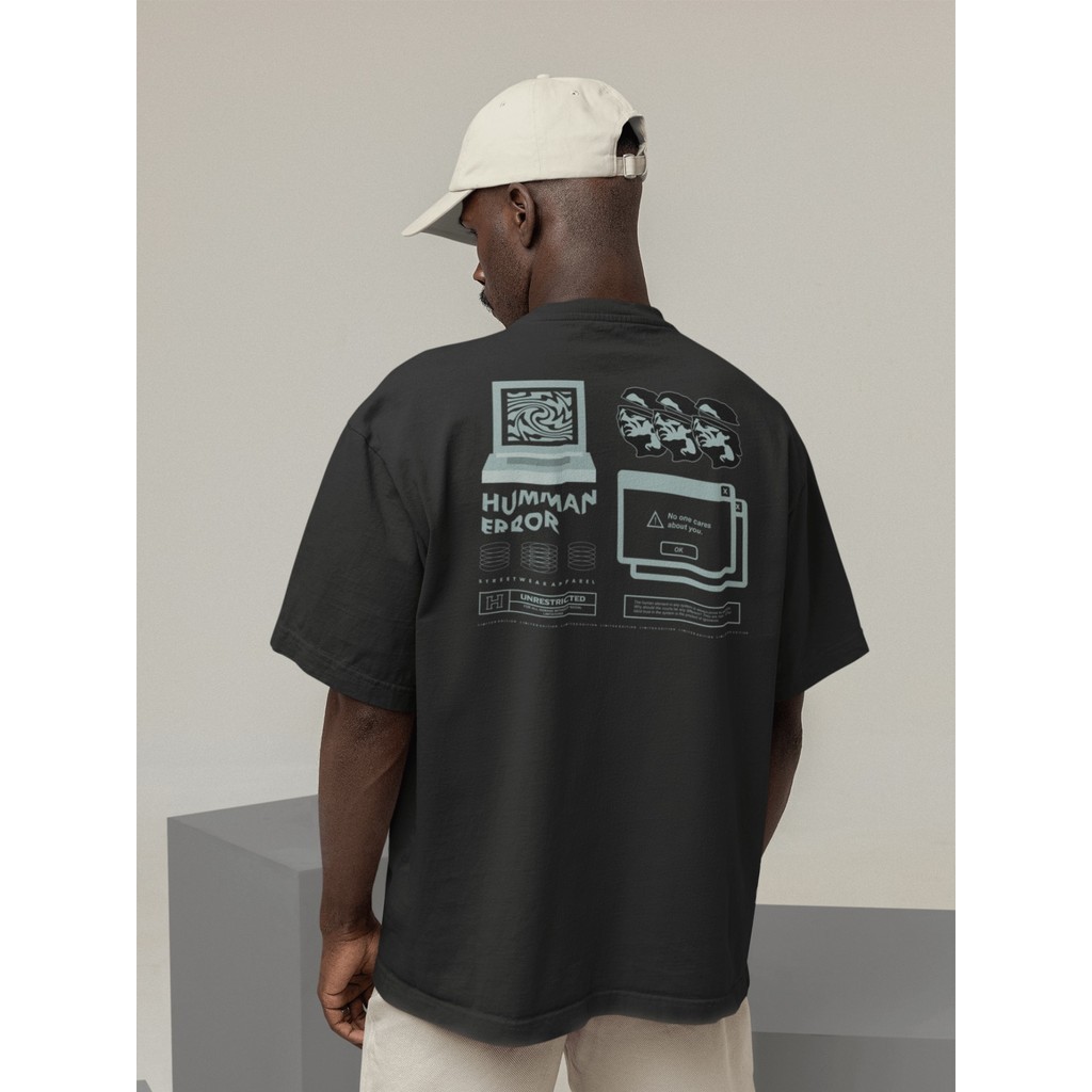 Camisa Camiseta Oversized Streetwear Masculino Urbano Treino Preto e Off Whte Estampado- HUMAN ERROR