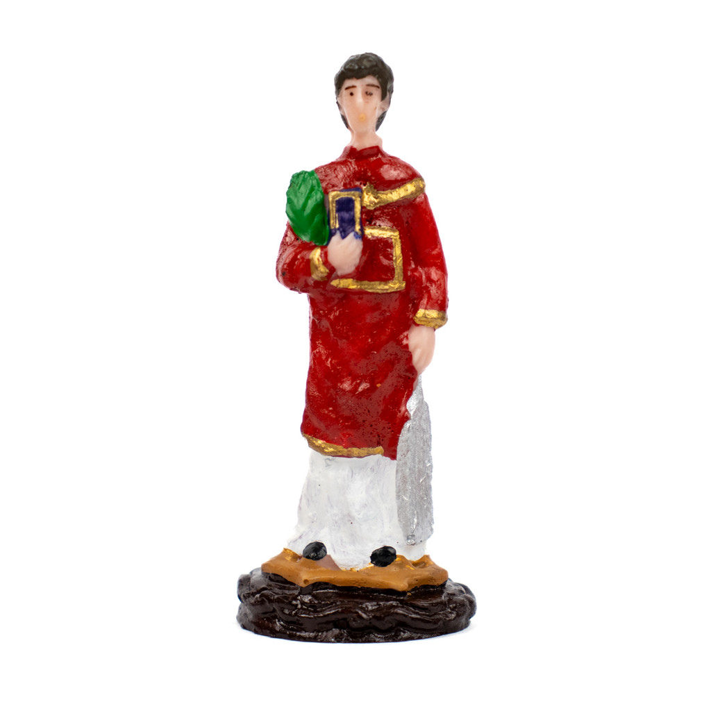 Escultura Santo Católico São Lourenço 7 cm em Resina Pintado a Mão
