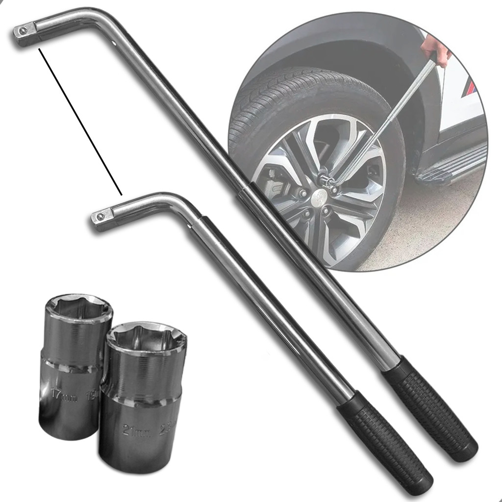 Chave De Roda em L Extensível Telescópica Universal + Adaptadores Boca 17 19 21 23mm em Oferta na Shopee