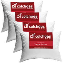 Kit 4 Travesseiros Macio de Fibras Siliconadas Lavável Toque Suave 50x70cm BF Colchões