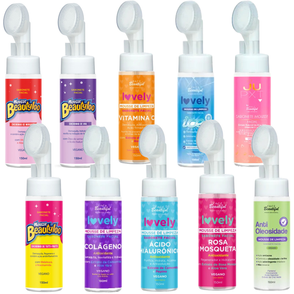 Kit 6 Sabonetes Facial Mousse Espuma De Limpeza Com Esponjinha Lovely 150ml Face Beautiful