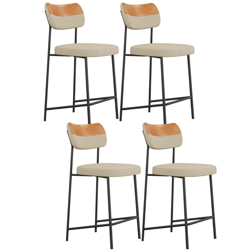 Kit 04 Banquetas Baixa Bar Cozinha Sala Jantar Whisky Elira L02 Couríssimo Whisky Linho Bege - Lyam Decor em Oferta na Shopee