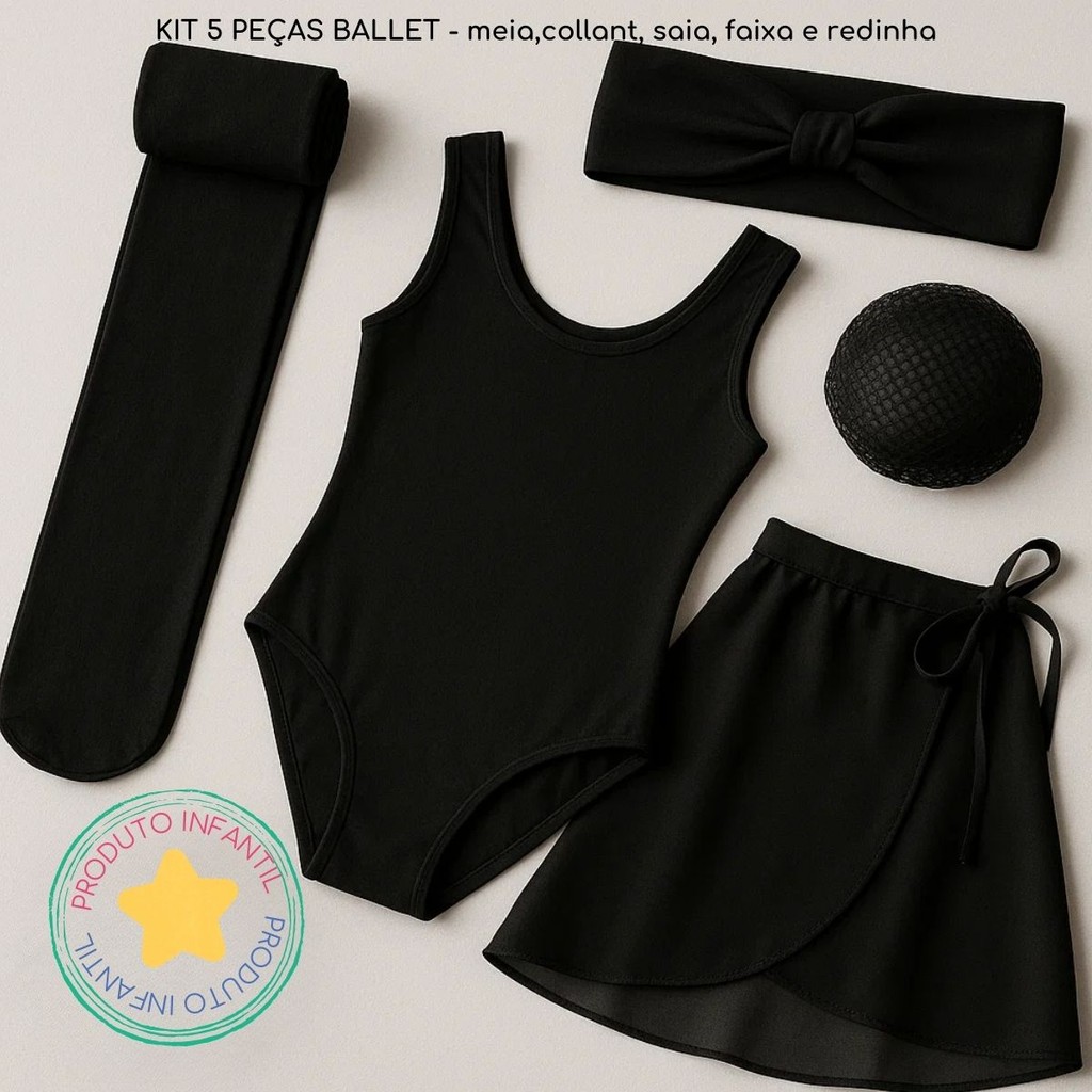 Kit Meia Calça Fina + Body Collant+ Saia+ Faixa e Rede de Ballet para Cabelo em Oferta na Shopee